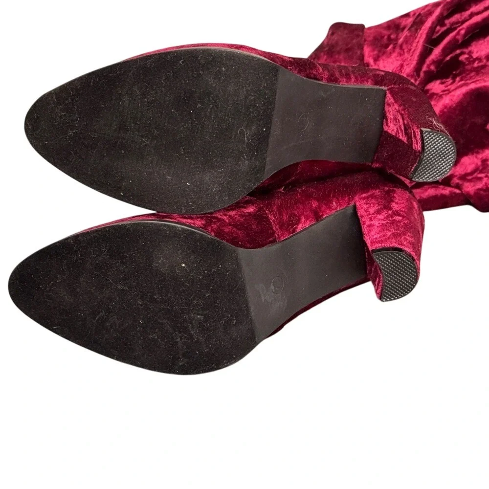 Catherine Malandrino Over‎ The Knee Velvet Boots Burgundy Tie Back Heeled 7.5
